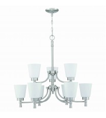 9-Light Brushed Nickle Finish Chandelier Tiered with Shade