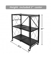 Simple Deluxe 3-Tier Heavy Duty Foldable Metal Rack Storage Shelving Unit with Wheels Moving Easily Organizer Shelves Great for Garage Kitchen Holds up to 750 lbs Capacity, Black