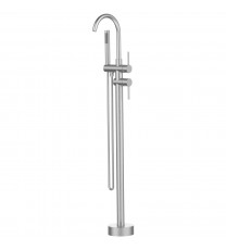 Floor Mount Bathtub Faucet Freestanding Tub Filler Brushed Nickel Standing High Flow Shower Faucets with Handheld Shower Mixer Taps Swivel Spout