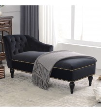 [New+Video] 58" Velvet Chaise Lounge,Button Tufted Right Arm Facing Lounge Chair with Nailhead Trim & Solid Wood Legs for Living Room or Office, Sleeper Lounge Sofa (Black)(New style of WF284880AAB)