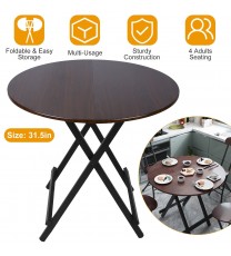 31.5in Round High Top Folding Table 2.6FT Iron Bar Foldable Wooden Dining Desk