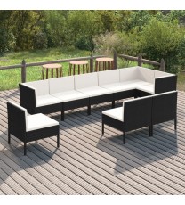 9 Piece Patio Lounge Set with Cushions Poly Rattan Black