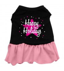 Scribble Happy Holidays Screen Print Dress Black with Pink Lg