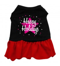 Scribble Happy Holidays Screen Print Dress Black with Red Med