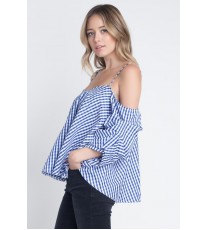 Women's Cold Shoulder Checkered Top