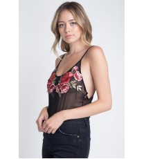 Women's Embroidery Transparent Floral Top