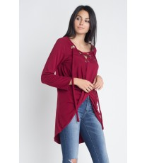 Women's Lace Up Wrap Long Sleeve Top