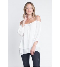 Women's 3/4 Sleeve Cold Shoulder Buttoned Top