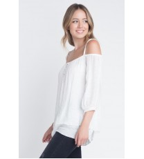 Women's 3/4 Sleeve Cold Shoulder Buttoned Top