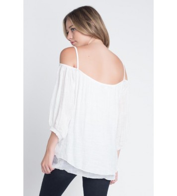 Women's 3/4 Sleeve Cold Shoulder Buttoned Top