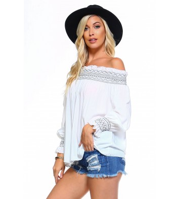 Women's Off Shoulder Stripe Smocked Elastic Top