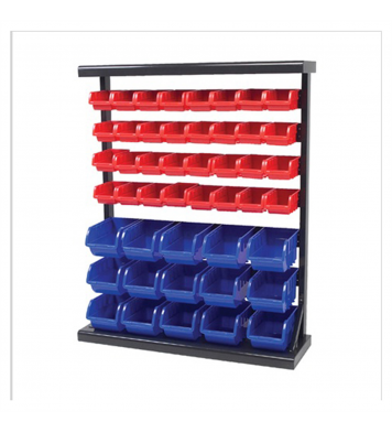 Metal storage rack w/plastic storage bins