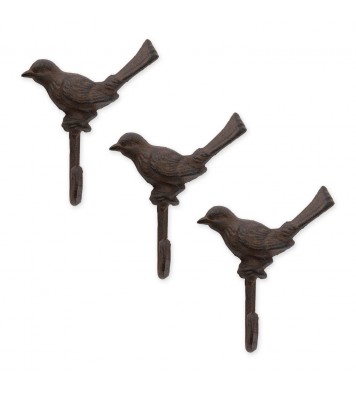 Cast Iron Bird Wall Hooks - Set of 3