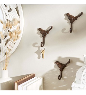 Cast Iron Bird Wall Hooks - Set of 3