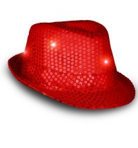 Light Up LED Flashing Fedora Hat with Red Sequins