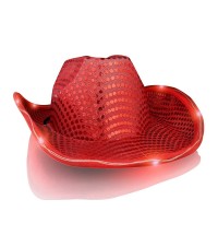 Light Up LED Flashing Cowboy Hat with Red Sequins