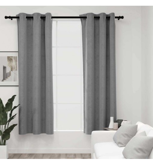 vidaXL Blackout Curtains with Rings 2 pcs Gray 37"x63" Velvet