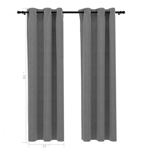 vidaXL Blackout Curtains with Rings 2 pcs Gray 37"x63" Velvet