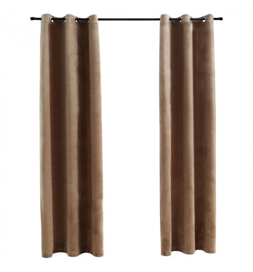 vidaXL Blackout Curtains with Rings 2 pcs Beige 37"x84" Velvet