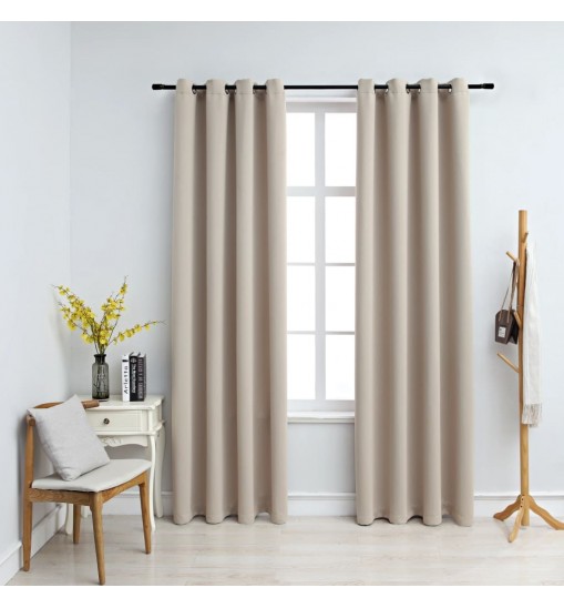 vidaXL Blackout Curtains with Rings 2 pcs Beige 54"x95" Fabric