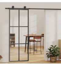 vidaXL Sliding Door ESG Glass and Aluminum 29.9"x80.7" Black