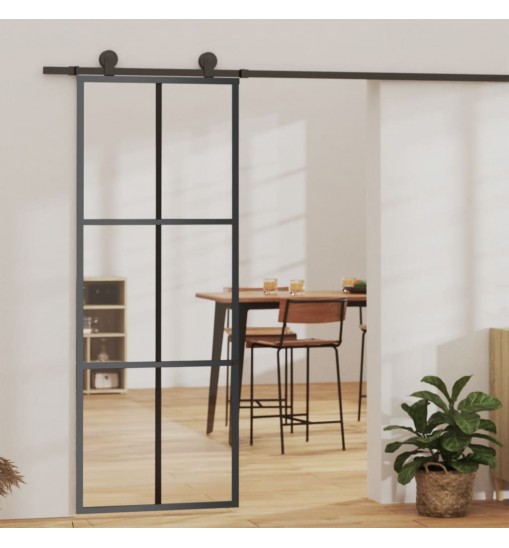 vidaXL Sliding Door ESG Glass and Aluminum 29.9"x80.7" Black