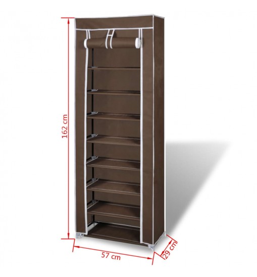 Fabric Shoe Cabinet with Cover 22" x 11" x 64" Brown