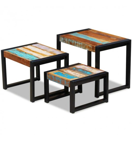 vidaXL Three Piece Nesting Tables Solid Reclaimed Wood