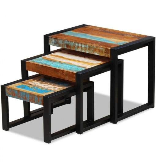 vidaXL Three Piece Nesting Tables Solid Reclaimed Wood