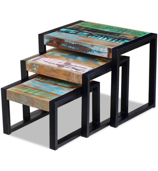 vidaXL Three Piece Nesting Tables Solid Reclaimed Wood