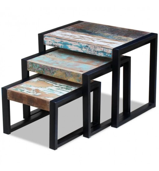 vidaXL Three Piece Nesting Tables Solid Reclaimed Wood