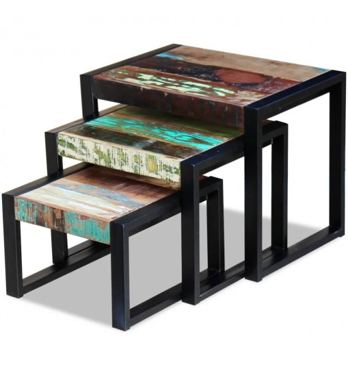 vidaXL Three Piece Nesting Tables Solid Reclaimed Wood