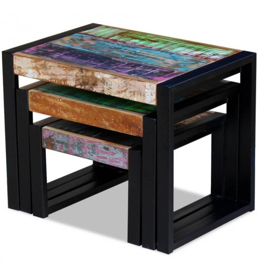 vidaXL Three Piece Nesting Tables Solid Reclaimed Wood