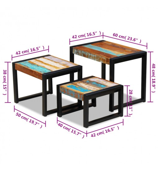 vidaXL Three Piece Nesting Tables Solid Reclaimed Wood