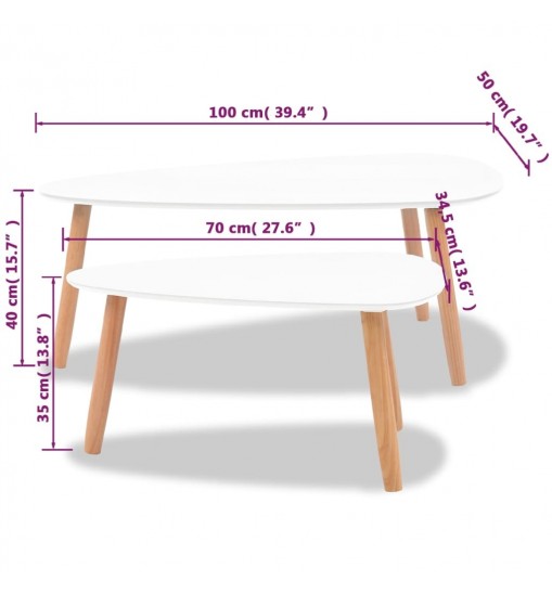 vidaXL Coffee Table Set 2 Pieces Solid Pinewood White