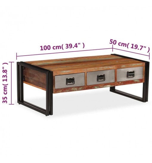 vidaXL Coffee Table with 3 Drawers Solid Reclaimed Wood 39.4"x19.7"x13.8"