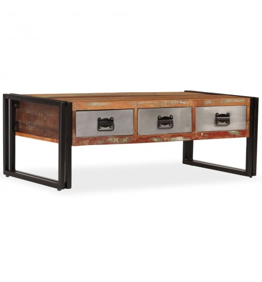 vidaXL Coffee Table with 3 Drawers Solid Reclaimed Wood 39.4"x19.7"x13.8"