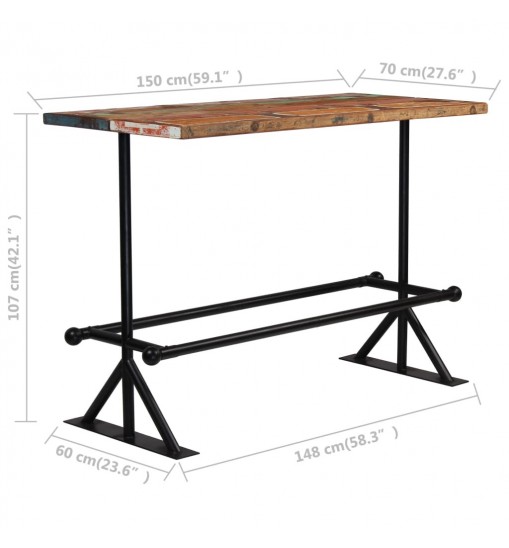 vidaXL Bar Table Solid Reclaimed Wood Multicolor 59.1"x27.6"x42.1"