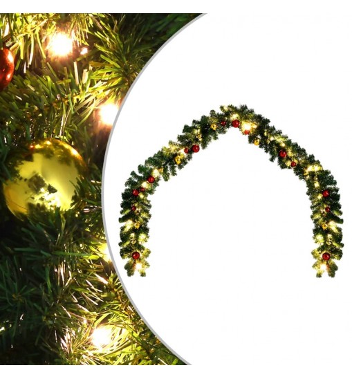 vidaXL Christmas Garland Decorated with Baubles and LED Lights 16 ft