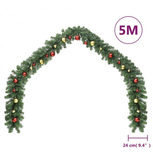 vidaXL Christmas Garland Decorated with Baubles and LED Lights 16 ft