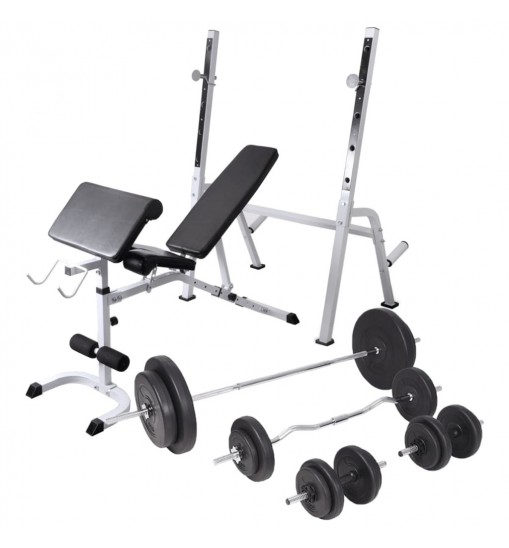 vidaXL Workout Bench with Weight Rack, Barbell and Dumbbell Set 198.4 lb