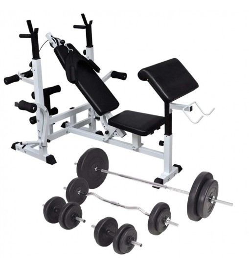 vidaXL Weight Bench with Weight Rack, Barbell and Dumbbell Set 198.4 lb