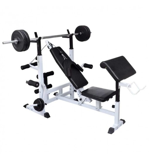 vidaXL Weight Bench with Weight Rack, Barbell and Dumbbell Set 198.4 lb