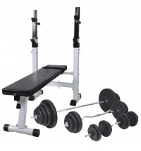 vidaXL Workout Bench with Weight Rack, Barbell and Dumbbell Set 264.6 lb