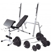 vidaXL Workout Bench with Weight Rack, Barbell and Dumbbell Set 264.6 lb