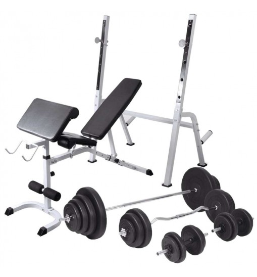 vidaXL Workout Bench with Weight Rack, Barbell and Dumbbell Set 264.6 lb