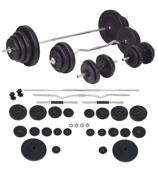 vidaXL Workout Bench with Weight Rack, Barbell and Dumbbell Set 264.6 lb