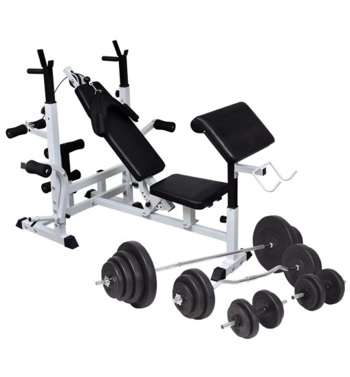 vidaXL Weight Bench with Weight Rack, Barbell and Dumbbell Set 264.6 lb