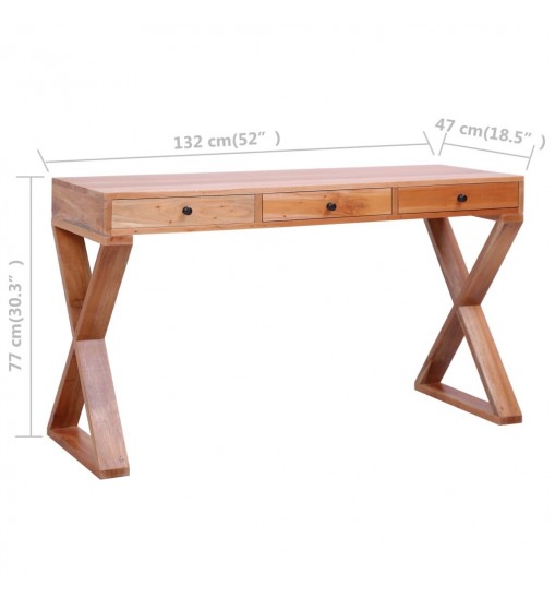 vidaXL Computer Desk Natural 52"x18.5"x30.3" Solid Mahogany Wood