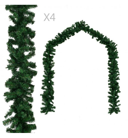 vidaXL Christmas Garlands 4 pcs Green 106.3" PVC